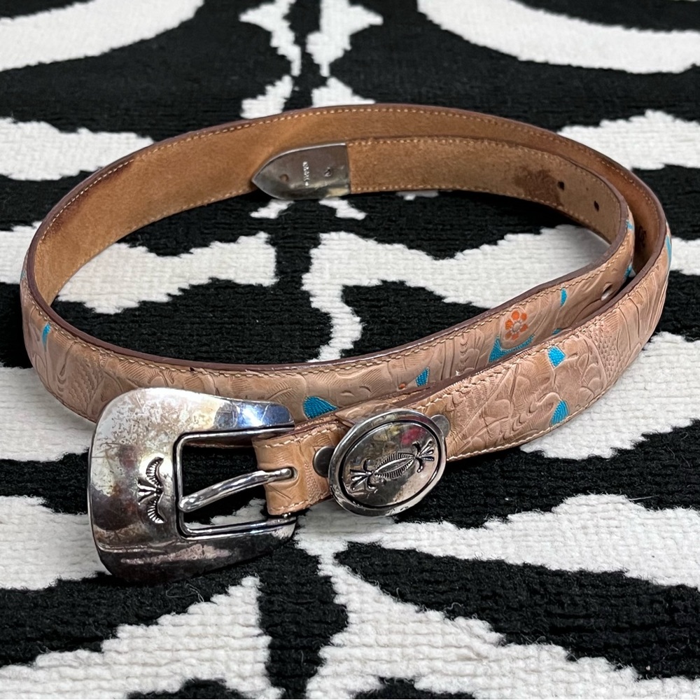 Justin Vintage Western Belt Tooled Leather Size 30